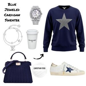 Blue Rhinestone Star Sweatshirt